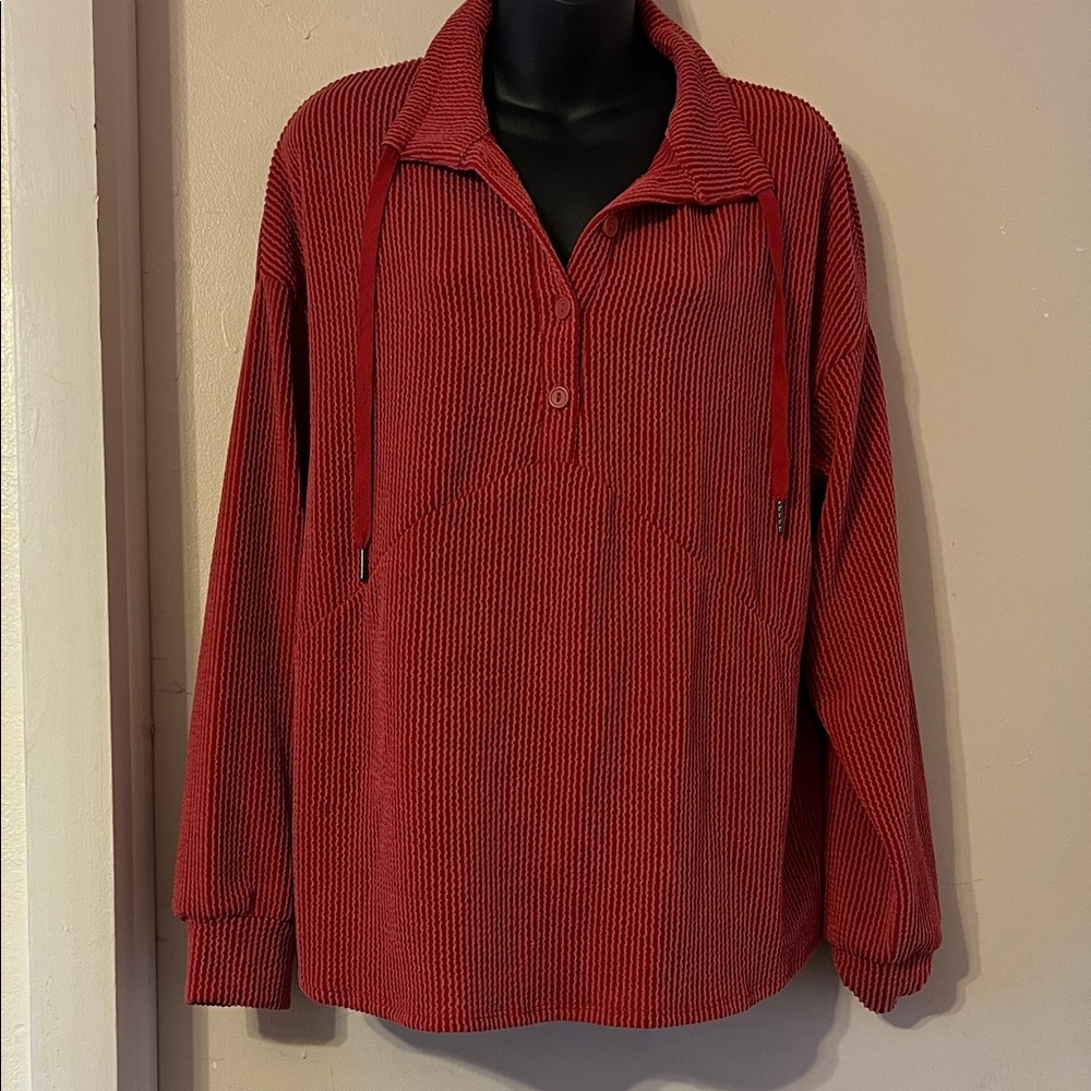 BKE Red Ribbed Knit Top